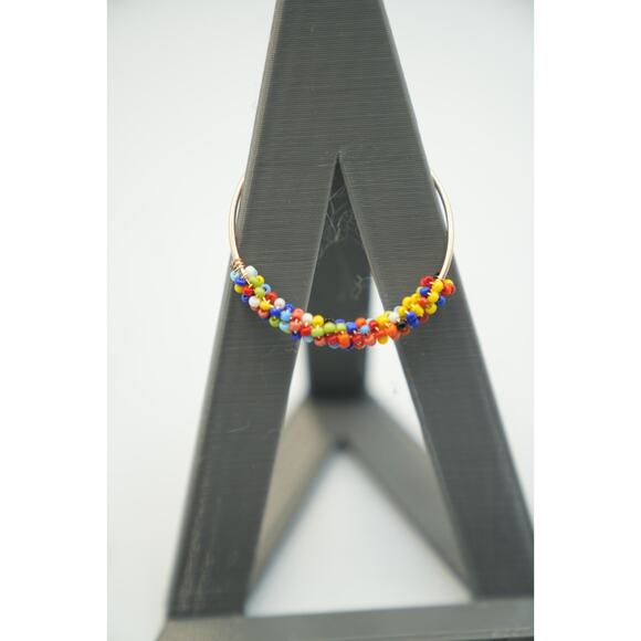 Handmade Colorful Seed Bead Hoop Earrings Boho Style 2" Diameter Lightweight - Picture 3 of 7